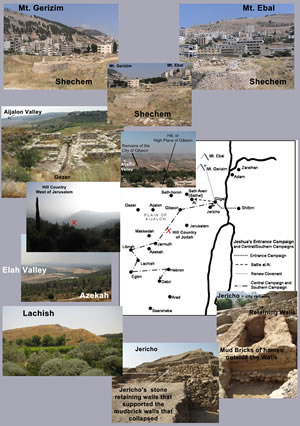 A map of Israel surrounded by actual photos of a few of the locations in Israel referred to in the Bible.
