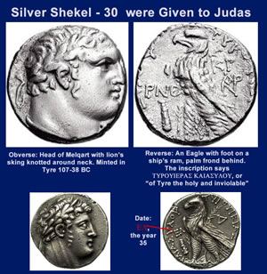 Details and photos of the silver shekel that was given to Judas to betray Jesusaccording to Matthew 26:15.