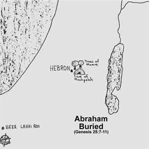 A map showing the location of the Cave of Machpelah where Abraham was buried in Genesis 25:7-11.