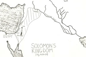 Solomon's kingdom according to 1 Kings 4:20-28 identified on a map. 