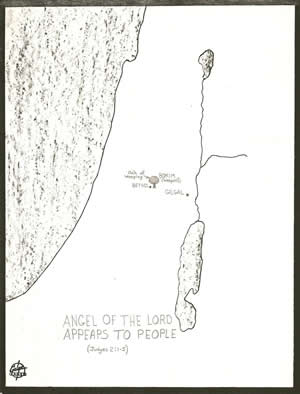 The Angel of the Lord appears to the people at Bokim in Judges 2:1-3 and rebukes them. This is located on this map. 