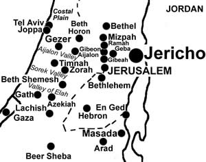 Cities in central Israel located on a map. 