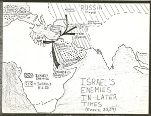 Details of Ezekiel's prophecy in Ezekiel 38 and 39 on a map.
