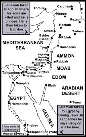 A map detaiils the Events of 586 BC when Jerusalem fell to Nebuchadnezzar