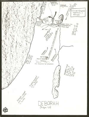 Details of Judges chapter 4 on a map, Deborah