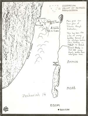 Details of Zechariah chapter 14 on a map 