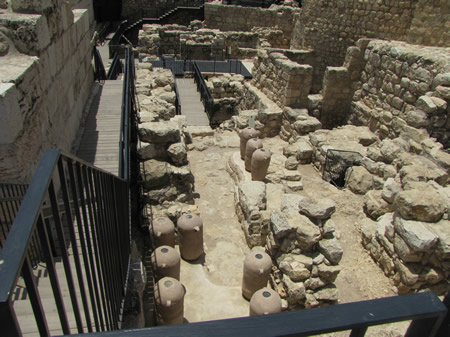 Recent excavation on the Ophel has revealed Old Testament walls and gates. Included in one of the gates was a store room with pithos (singular pithoi), or large storage jars for shipping of storing bulk oil or grain.