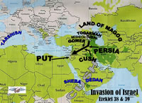 Map of the Invasioin of Israel  by Gog from Magog along with the Terrorist States