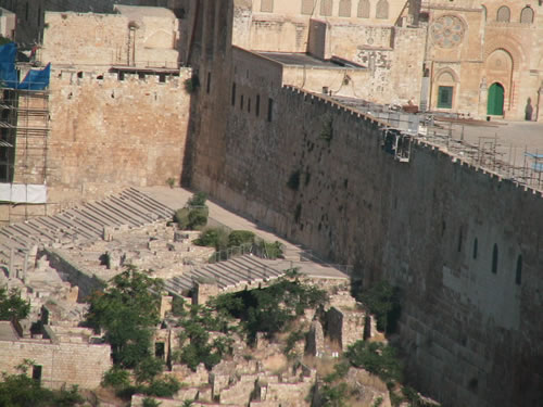 The Southern Stairs to the Temple Mount as seen from the Mt. of Olives