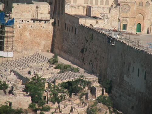 Southern stairs of the temple mound by Huldah's gates on the south side of the temple mount