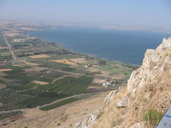 Looking to the north from the top of Arbel.  Sea of Galilee is to the west.