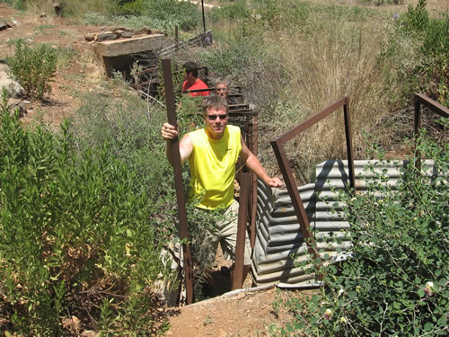 Galyn coming up out of the Israelite border bunker used in the wars and conflicts with Lebanon and Syria in 1967, 1973 and for border patrol during times of conflict.