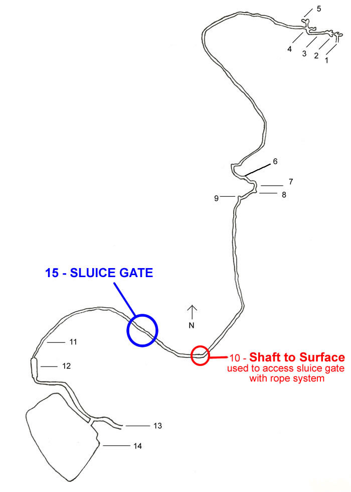 Sluice Gate location diagram, map in Hezekiah's Tunnel