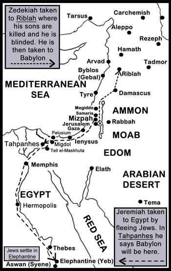Jews Flee to Egypt with Jeremiah - Map