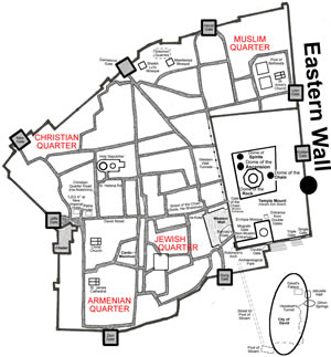 A map of today's Old City Jerusalem. 