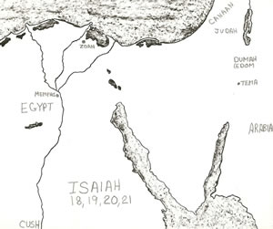 Details of Isaiah 18-21 located on a map.