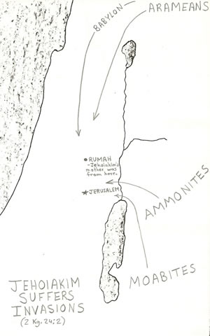 Details of the invasions Jehoiakim suffered in 2 Kings 24:2