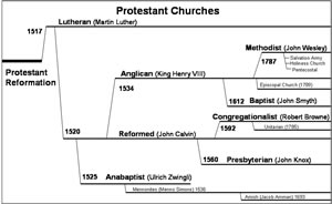Diagram of the Protestant church family line developed. 
