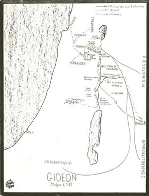 Details of Judges 6, 7, 8 and Gideon's battle with the Midianites. 