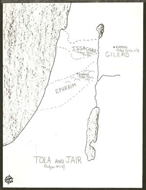 Details of the judges Tola and Jair located on a map according to Judges 10:1-5. 