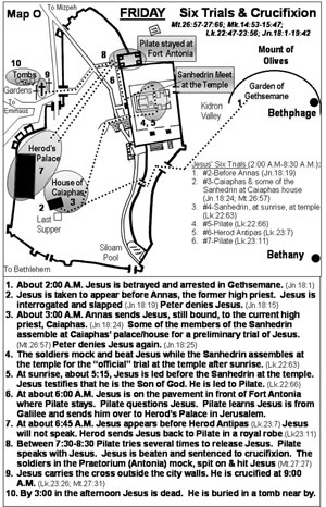 Details of Friday of Jesus' Last Week on a map of Jerusalem of 30 AD. (More teaching here.)