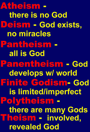 Diagram listing the worldviews of God.