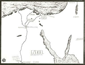 Details of Ezekiel's prophecy against Egypte in Ezekiel 29:10 and 30:14-17 are located on a map