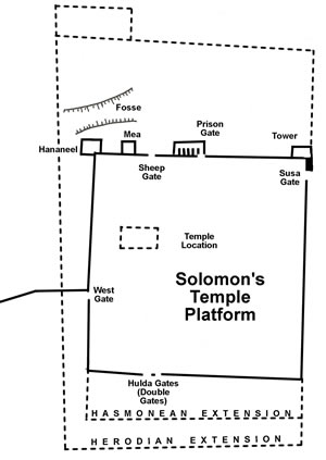 The Temple Mount area of Solomon's platform compared to Hasmonean and Herodian