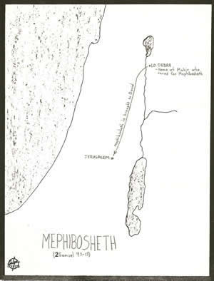 Details of 1 Samuel 9 and the account of David and Mephibosheth located on a map. 