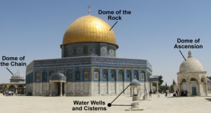 The muslim domes on the Jewish Temple Mount identified with labels. 