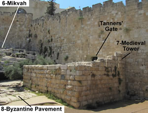 Location and labels for a Medieval tower outside the Tanner's Gate in the south wall of the Old City Jerusalem. 