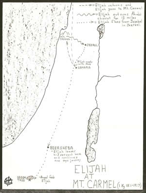 Details on a map of 1 Kings 18:1-19:7.