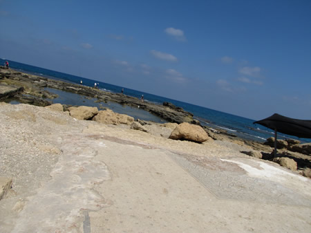 Herod's palace and the governmental buildings in Caesarea by the Mediterranean Sea. The hall where judgment hall. In the foreground is where Paul would have appeared before Festus, Felix and Agrippa in Acts 25:13-26:32