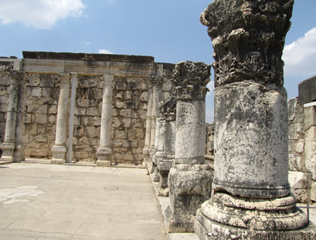 Inside the synagogue in Capernaum whose foundation dates back to the day that Jesus preached here in Mark 1:21. 