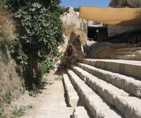 Galyn stands on the steps that would have been covered by water in the Pool of Siloam. 