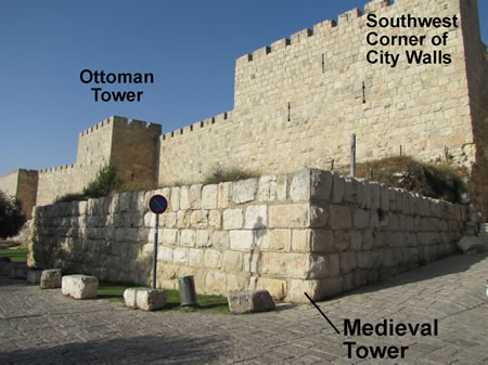 Southwest corner of the Old City walls of Jerusalem.