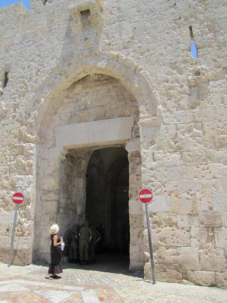 Toni looks at the Zion Gate on the south wall of the Old City Jerusalem.