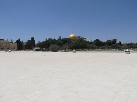 The Temple Mount as viewed from the far southeast corner of the platform in the corner where the east and south walls meet. 