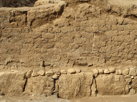 Mud bricks at Jericho located outside the city's retaining walls.