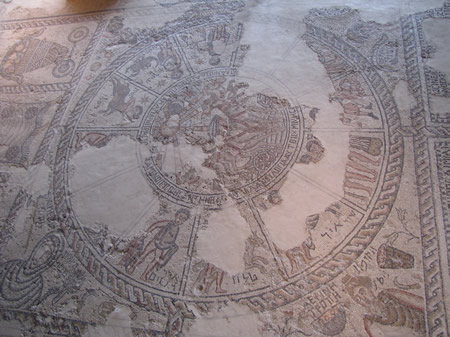 The Zodiac Mosaic in a synagogue in Sepphoris. There are seven sites in Israel with ancient synagogues with the 12 Zodiac that include Helios in a sun chariot in the center 