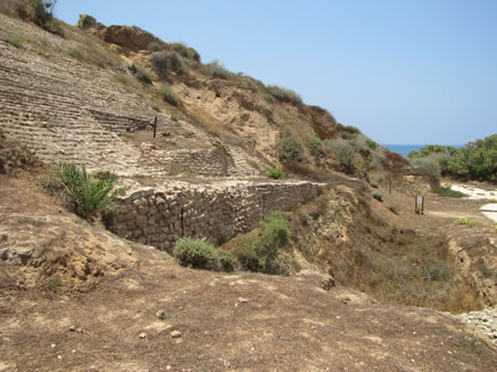 Glaci of Askelon's 2000-1550 BC rampart walls. The shrine of the calf god