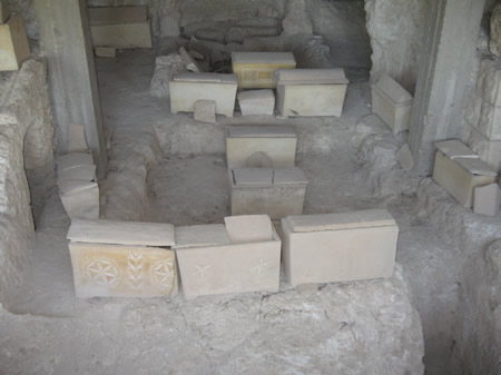 Ossuary burial boxes on the Mount of Olives. 