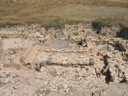 Hazor - entrance from lower city into the upper city that passes the Canaanite gate and cult center