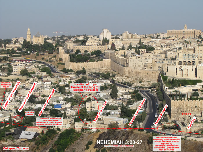 Sections the builders were assigned in Nehemiah chapter 3 along the east wall of Jerusalem, Location of King Solomon's Palace