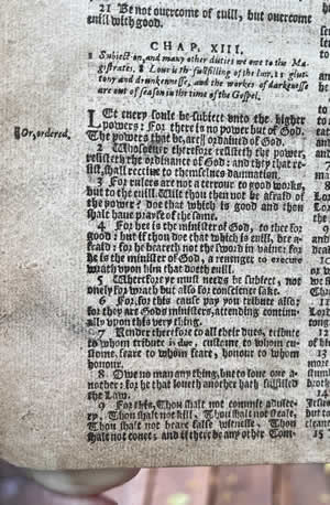1611 AD – King James Bible Romans chapter 13:1-9 – Subject to higher powers 
