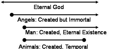 Eternal God, Created Angels with Immortality, Created Man who will never cease to exist, created animals which are temporal and cease to exist