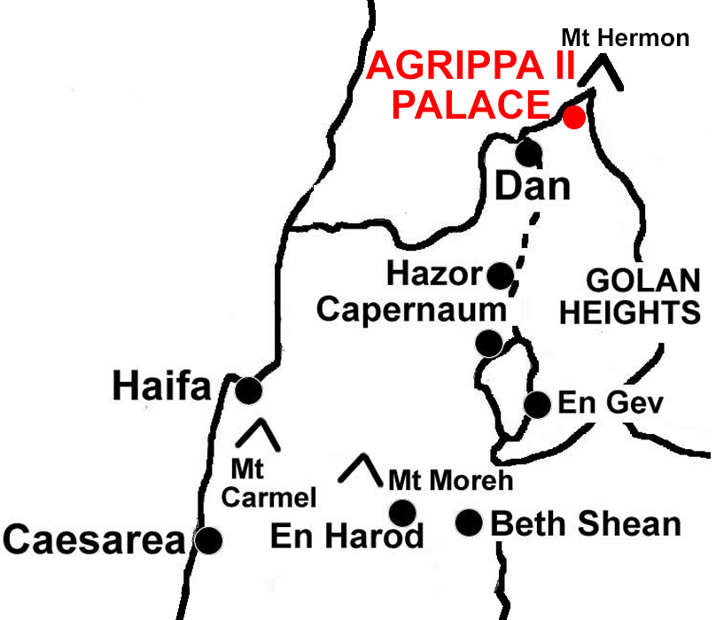 Map of location of Herod Agrippa II Palace in Banias