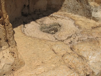 The bottom of the 5th niche and the hole that supported the idol or image.