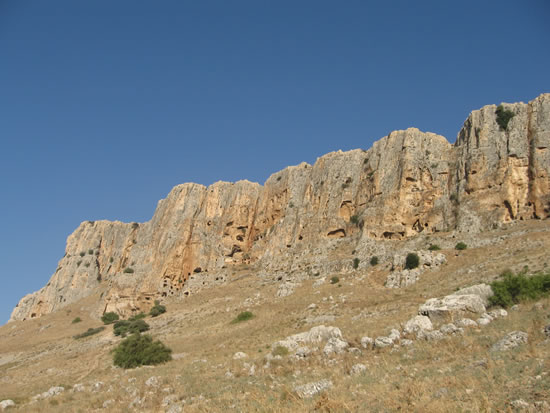 Mount Arbel from the other side.  These are the cliffs with the caves that Herod pulled the rebels from to their deaths when he had conquerored Galilee for the Romans.