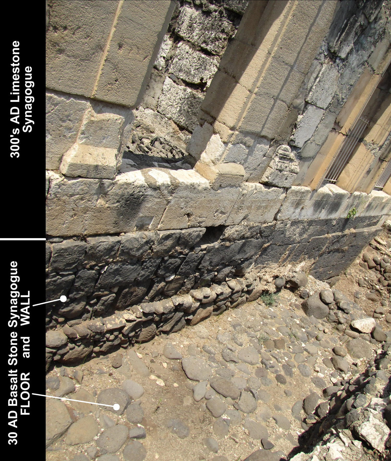 Capernaum Synagogue basalt walls from 30 AD first century